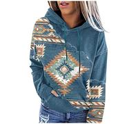 Chdirnely Sweatshirts for Women UK Print Aztec Hoodie Pullover Casual Oversized Long Sleeve Tops Ladies Boho Vintage Sweatshirts Outerwear Sweater Autumn Winter Streetwear