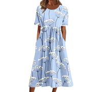 Chdirnely Womens Dresses Lightning Deals of The Day Summer Dress 2024 Causal V-Neck Button Short Sleeve Vacation Dresses with Pockets Ladies Printing Dress Party Elegant Beach Dress