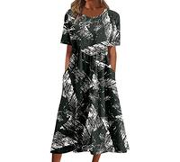 Chdirnely Womens Dresses Lightning Deals of The Day Summer Dress 2024 Causal V-Neck Button Short Sleeve Vacation Dresses with Pockets Ladies Printing Dress Party Elegant Beach Dress