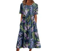 Chdirnely Womens Dresses Lightning Deals of The Day Summer Dress 2024 Causal V-Neck Button Short Sleeve Vacation Dresses with Pockets Ladies Printing Dress Party Elegant Beach Dress