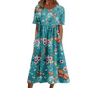 Chdirnely Womens Dresses Lightning Deals of The Day Summer Dress 2024 Causal V-Neck Button Short Sleeve Vacation Dresses with Pockets Ladies Printing Dress Party Elegant Beach Dress