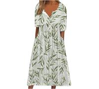Chdirnely Womens Dresses Lightning Deals of The Day Summer Dress 2024 Causal V-Neck Button Short Sleeve Vacation Dresses with Pockets Ladies Printing Dress Party Elegant Beach Dress