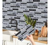 CHDITB 16 Sheets Black & Grey Marble Tiles Self Adhesive,Marble Effect Stick On Wall Tiles,Vintage Kitchen Splashback Backsplash Decals,Peel and Stick Backsplash Stickers for Bathroom,26.4X12cm