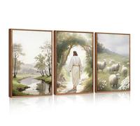 CHDITB 3 pcs Large Jesus Lamb Christian Canvas Framed Wall Art,Easter He is Risen Grassland Art Prints,God Religious Bible Story Christian Picture Art Print for Bedroom Living Room Church(30x40cm)
