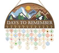 CHDITB 3D Days to Remember Birthday Calendar(16"x8"), Rustic Mountain Landscape Themed Birthday Reminder Tracker Wall Hanging, Farmhouse Family Birthday Chart Broad with 100 Tags for Grandma Mom Gift