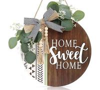 CHDITB 3D Welcome Sign Front Door Wreath Porch Decor Wooden Home Sweet Home Boho Outdoor Sign Hanging, Farmhouse Aztec Wall Sign with Artificial Leaves&Beads Front Door Decorations Outside All Year