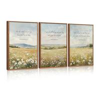 CHDITB 3PCS Bible Christian Scripture Framed Canvas Wall Art,Jesus Religious Verse Wall Decor,Vintage Nature Flowers Artworks,Scripture Way Truth Life Framed for Living Room Bedroom Office,30x40cm