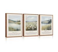 CHDITB 3Pcs Framed Christian Scripture Wildflowers Canvas Wall Art,Modern Natural Landscape Bible Verse Wall Decor, Inspirational Religious Art Prints for Living Room Bedroom Office(30x40cm)