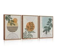 CHDITB 3PCS Green Boho Canvas Wall Art Set,Abstract Bohemian Wall Decor, Mid Century Modern Geometric Wall Painting,Boho Leaf Botanical Framed Art Print for Living Room, Bedroom, Office (30x40cm)