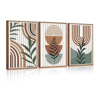 CHDITB 3pcs Green Sage Boho Abstract Wall Art,3D Boho Mid century Poster Set,Modern Geometric Leaves Artwork,Bohemian Framed Wall Decor,Nature Plants Wall Art for Living Room Bedroom Office,30x40cm