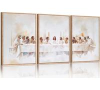 CHDITB 3Pcs Large Jesus Last Supper Framed Canvas Wall Art Set Christian Twelve Apostle Wall Decor Bible Renaissance wall Painting Religious Picture Art Print for Living Room Bedroom Church(40x60cm)