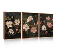 CHDITB 3pcs Moody Black Flower Framed Canvas Wall Art, Vintage Wildflower Wall Posters,Large Dark Moody Floral Art Prints,Modern Botanical Wildfower Wall Decor for Living Room Bedroom Office(30x40cm)