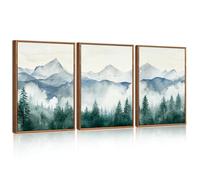 CHDITB 3Pcs Mountain Framed Wall Art Mountain Canvs Pictures Wall Decor Misty Forest Wall Painting Woodland Landscape Scenery Prints Foggy Nature Modern Poster for Living Room Bedroom Office(30x40cm)