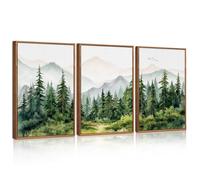 CHDITB 3PCS Mountain Woodland Wall Decor,Green Forest Framed Canvas Wall Art,Nature Scenery Modern Wall Decor,Mountain Wall Painting,Modern Woodland Landscape Art Print for Living Room Bedroom30x40cm