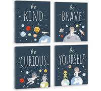 CHDITB 4Pcs Outer Space Framed Art Print, Inspirational Quotes Wall Art (8"X10") for Boys Bedroom Accessories, Rocket Astronaut Poster, Planet Canvas Pictures for Nursery Kids Room