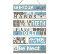 CHDITB 6 Pcs Bathroom Decorations Accessory,Funny Bathroom Rules Wall Art,Wash Your Hands Brush Your Teeth Restroom Toilet Hanging Sign,Vintage Restroom Blue Wall Decor,Toilet Rules Wall Sign Plauqe