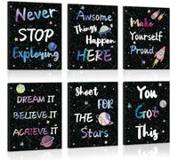 CHDITB 6PCS Space Positive Affirmations Canvas Wall Art,Universe Inspirational Quote Canvas Space Poster,Galaxy Universe Motivation Quotes Art Prints for Kids Room,Boy Bedroom Classroom Decor,25x20cm