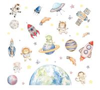 CHDITB Animal Astronaut Wall Sticker Wild Animals Spaceman Rocket Wall Decoration Planet Stars Wall Sticker for Children's Room Astronaut Planets Wall Sticker for Baby Room Playroom