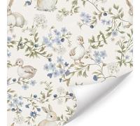 CHDITB Bunny Duck Flower Wallpaper Peel and Stick,Boho Rabbit Floral Wallpaper Self Adhesive(44x300cm) Kids Bedroom Wall Paper,Botanical Wildflower Plant Leaf Wall Mural for Living Room