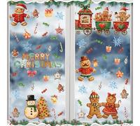 CHDITB Christmas Windows Cling,Gingerbread Man Candy Cookie Xmas Wall Decorations,Merry Christmas Santa Claus Window Stickers Self Adhesive,Winter Xmas Wall Decals for Home Kitchen Festival Party