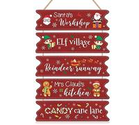 CHDITB Christmas Wooden Sign Rustic Hanging Signs Christmas Party Decoration Gingerbread Elf Wood Home Decor Red Santa's Workshop Wall Hanging Decorations for Home Outdoor Indoor Porch