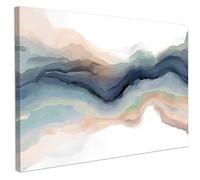 CHDITB Colorful Abstract Wall Art,Watercolor Line Abstract Framed Canvas, Modern Wave Canvas Wall Decor,Boho Paint Stroke Neutral Prints,Blue Wall Art for Living Room Bedroom Office(59x39cm)