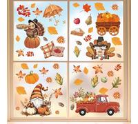 CHDITB Fall Gnome Window Clings,Fall Window Clings for Glass,Thanksgiving Turkey Sticker,Autumn Leaves Truck Pumpkin Pie Wall Sticker,Thanksgiving Harvest Wall Decals for Home Party Room Office