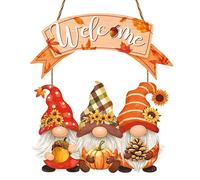 CHDITB Fall Welcome Door Sign,Autumn Gnome Welcome Sign,Fall Gnome Sign,Thanksgiving Wooden Front Door Sign,Fall Pumpkin Wall Plaque,Rustic Sunflower Wall Sign for Farmhouse Porch Outdoor Home Garden