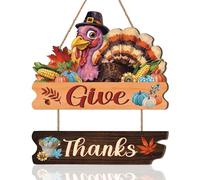 CHDITB Give Thanks Wall Sign,Thanksgiving Home Decoration,Fall Front Door Welcome Sign Decor,Fall Welcome Door Hanger,Thanksgiving Turkey Wooden Wall Decor,Autumn Sign for Harvest Outdoor Indoor Decor