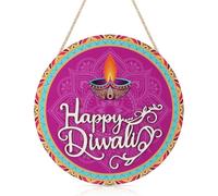CHDITB Happy Diwali Decoration 3D Front Door Sign(11.4”x11.4”), Indian Festival of Lights Wall Hanging with Rangoli Diyas, Deepavali Themed Wall Decor for Front Door Porch Home Office Party