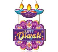 CHDITB Happy Diwali Door Sign,India Diwali Party Wood Decoration,Festival Of Lights Wall Hanging,Deepavali Themed Wall Plaque,Diyas Door Decor,Dewalee Wooden Hanging Sign for Home Room Party Office