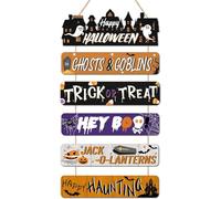 CHDITB Happy Halloween Wooden Sign,Spooky Ghosts Goblins Wood Hanging Plaque,Halloween Front Door Sign, Festive Wall Art Hanger,Seasonal Holiday Wall Decor for Outdoor Porch Yard Party Decor