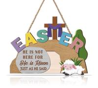 CHDITB He Is Risen Door Sign Easter Decor,Wreath for Front Door,He is Risen Welcome Sign,Religious Cross Easter Hanger Sign,Christian Decor Spring Holiday Jesus Cross Decor for Porch Door Farmhous