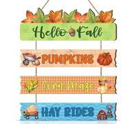 CHDITB Hello Fall Wall Art,Autumn Front Door Welcome Sign Decor,Fall Welcome Door Hanger,Thanksgiving Wooden Wall Decor,Autumn Sign for Harvest Outdoor Indoor Window Wall Yard Thanksgiving Decoration