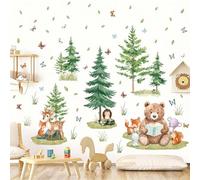 CHDITB Large Woodland Animal Tree Wall Decals Watercolor Woodland Wall Stickers for Nursery Fox Deer Squirrel Decals for Playroom Living Room Rabbit Art Sticker for Baby Kids Bedroom Decor,90x90cm