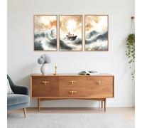 CHDITB Matthew 8:23-34 Jesus Calms The Storm Framed Canvas Wall Art(16"x24"), 3 Panels Watercolor Christian Bible Story Artwork Prints, Large Religious Faith LDS Decor for Home Office Bedroom