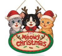CHDITB Meowy Christmas Sign,Merry Christams Door Decor,Cute Cats Sign,Winter Xmas Cats Wall Decoration,Gift for Cat Lover,Xmas Pet Kitty Kitten Plaque for Home Porch Yard Office Living Room Pet Shop