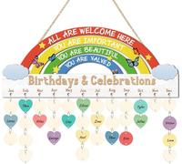 CHDITB Rainbow Birthday Calendar Wall Hanging Sign,Inspirational Quotes Classroom Birthday Reminder Calendar Board with 100PCS Wood Tags Classroom DIY Birthday Tracker Plaque for School Nursery