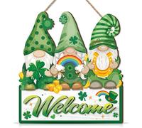 CHDITB St. Patrick's Day Gnome Welcome Sign,Green Gnome Clover Wreath Sign for Front Door,StPatricks Day Irish Decoration,Shamrock Clover Horseshoe Irish Wall Decor for Home Yard Indoor Outdoor Garden