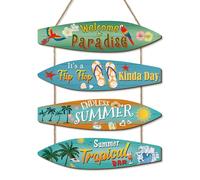 CHDITB Surfboard Wall Hanging Sign,Summer Beach Wood Sign,Summer Party Sign,Wooden Tropical Beach Bar Decoration,Summer Themed Flip Flop Pool Wall Decor,Welcome to Paradise Door Sign for Home Plaque