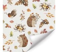 CHDITB Thanksgiving Autumn Wallpaper,Self Adhesive Yellow Wallpaper Thanksgiving Pumpkin(44x300cm) Vintage Birds Hedgehogs Maple Leaves Wall Paper,Fall Harvest Stickers for Nursery Bedroom Wall Decor