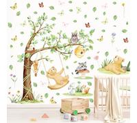 CHDITB Tree Wall Stickers Watercolor Woodland Animal Wall Decal Cute Bear Raccoon Owl Decals Decor for Nursery Rabbit Art Sticker for Playroom Living Room Kids Bedroom,90x60cm