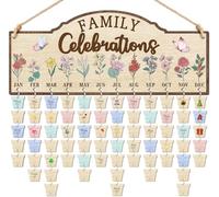 CHDITB Wooden 3D Family Celebrations Birthday Calendar Wall Hanging(16”x7”), DIY Birth Month Flowers Family Birthday Reminder Tracker with Tags, Custom Mother Gifts for Grandma