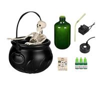 Chdnhe Halloween Witch Cauldron, Black Cauldron Bucket with Floating Potion Bottles, Skulls and Diffusers, Horror Halloween Decorations Indoor Party Decor for Home Mantel