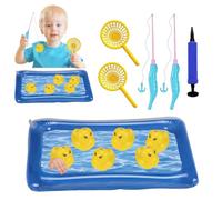 Chdnhe Play Fishing Set for Kids - Magnetic Kids Fishing Pole Toy,Floated Ducks Inflatable Pond for Boy Girl Parent-child Interaction Summer Beach Vacation Birthday Event Carnival Prizes