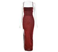CHDWEY Dresses Backless Bandage Bodycon Sexy Dress Women Spaghetti Strap Midi Summer Dress Strapless High Split Party Dresses(Red,S)