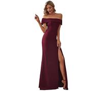 CHDWEY Dresses Elegant Evening Dress Off Shoulder Split Floor Length Dress Simple Prom Party Solid Dress(12)