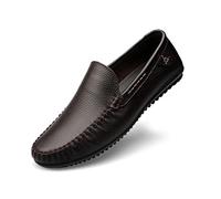 CHDWEY Formal Shoes For Men Casual Genuine Leather Shoes Men Slip on Male Design Driving Flat Footwear Handmade Outdoor Man Boat Loafers Big Size(Brown,5.5 UK)