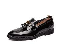 CHDWEY Formal Shoes For Men Mens Casual Tassel Loafers Leather Shoes Business Men Dress Shoes Outdoor Driving Flats Breathable Wedding Club Party Footwear(Schwarz,9.5 UK)
