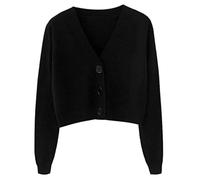 CHDWEY Long Sleeve Tops Women Women's Fall Long Sleeve Sweater Cardigan Sexy V Neck Button Down Short Jacket Sweet Solid Candy Loose Knit Jacket(Schwarz)